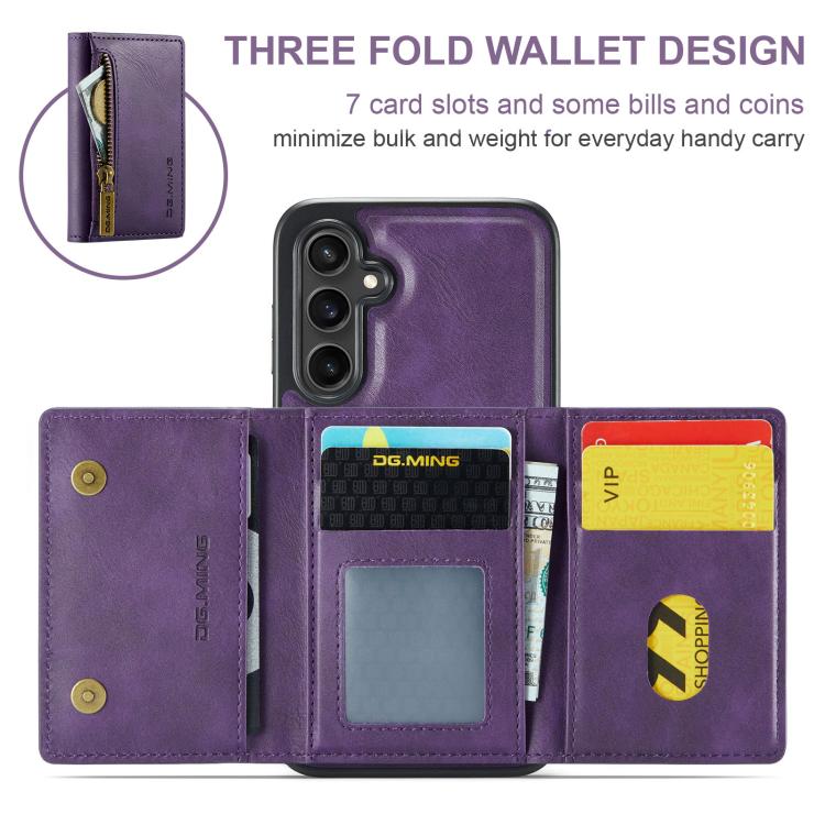 For Samsung Galaxy S25 FE 5G DG.MING M5 Series Zip RFID Multi Card Detachable Leather Phone Case