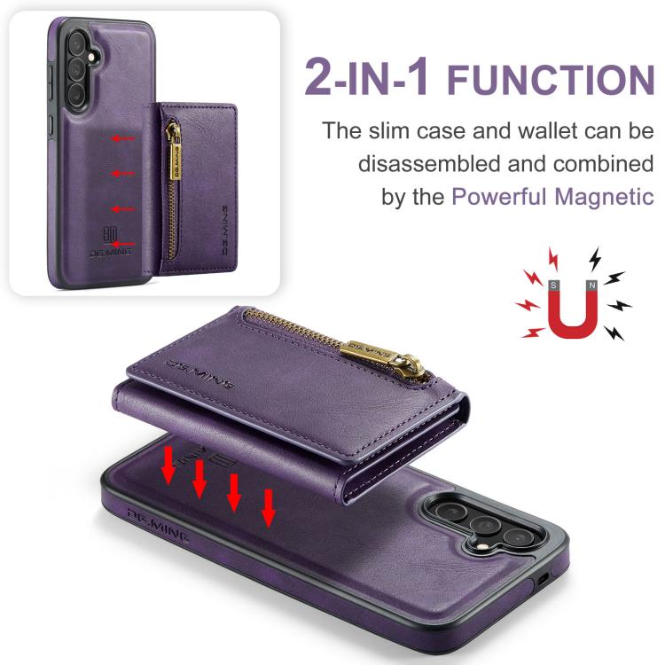 For Samsung Galaxy S25 FE 5G DG.MING M5 Series Zip RFID Multi Card Detachable Leather Phone Case