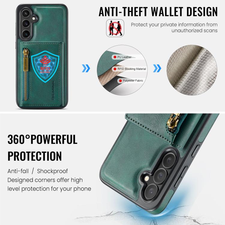For Samsung Galaxy S25 FE 5G DG.MING M5 Series Zip RFID Multi Card Detachable Leather Phone Case