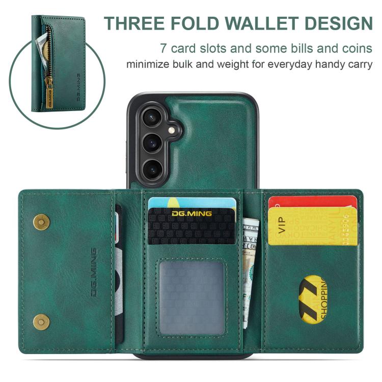For Samsung Galaxy S25 FE 5G DG.MING M5 Series Zip RFID Multi Card Detachable Leather Phone Case