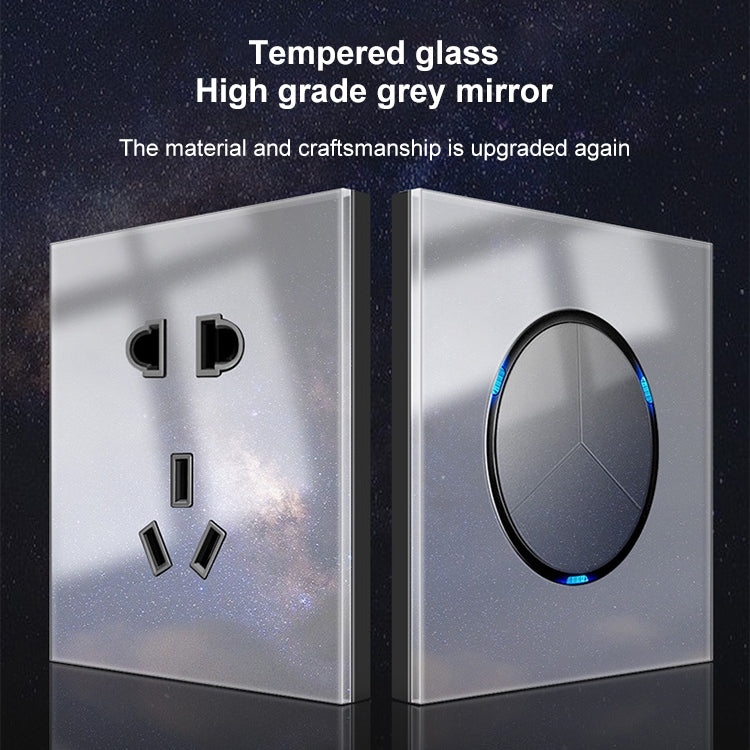 86mm Round LED Tempered Glass Switch Panel, Gray Round Glass, Style:TV Socket