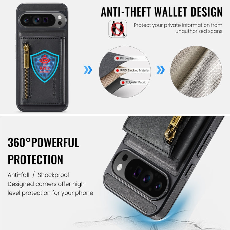 For Google Pixel 9 Pro XL DG.MING M5 Series Zip RFID Multi Card Detachable Leather Phone Case