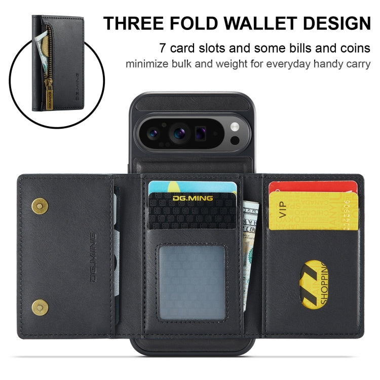 For Google Pixel 9 Pro XL DG.MING M5 Series Zip RFID Multi Card Detachable Leather Phone Case