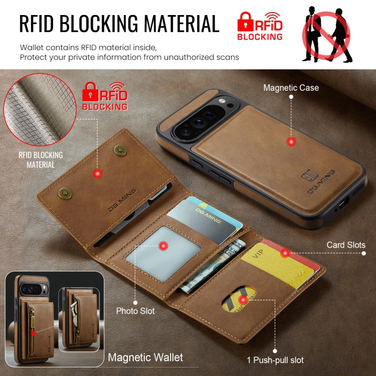 For Google Pixel 9 Pro XL DG.MING M5 Series Zip RFID Multi Card Detachable Leather Phone Case