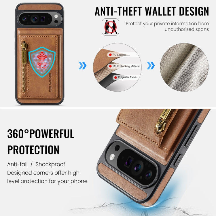 For Google Pixel 9 Pro XL DG.MING M5 Series Zip RFID Multi Card Detachable Leather Phone Case