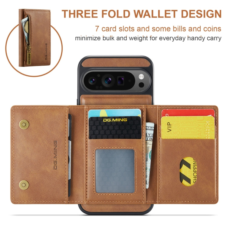 For Google Pixel 9 Pro XL DG.MING M5 Series Zip RFID Multi Card Detachable Leather Phone Case