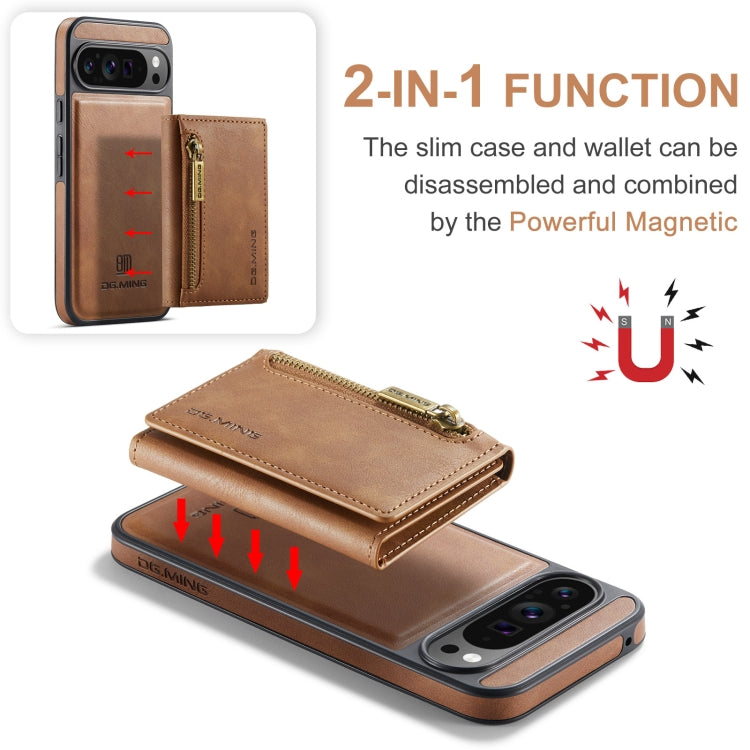 For Google Pixel 9 Pro XL DG.MING M5 Series Zip RFID Multi Card Detachable Leather Phone Case