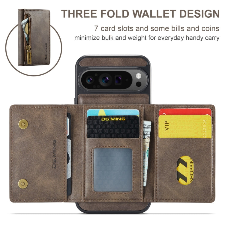 For Google Pixel 9 Pro XL DG.MING M5 Series Zip RFID Multi Card Detachable Leather Phone Case