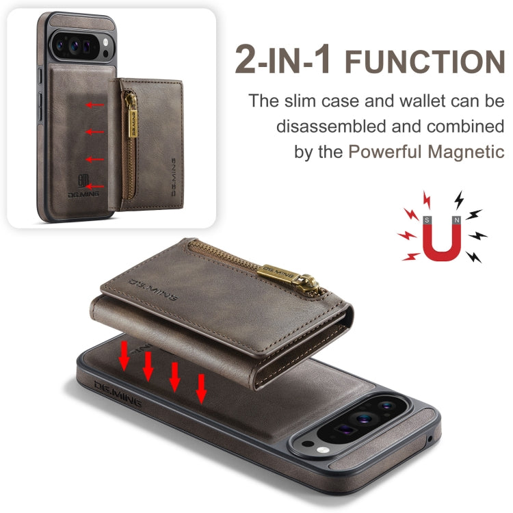 For Google Pixel 9 Pro XL DG.MING M5 Series Zip RFID Multi Card Detachable Leather Phone Case
