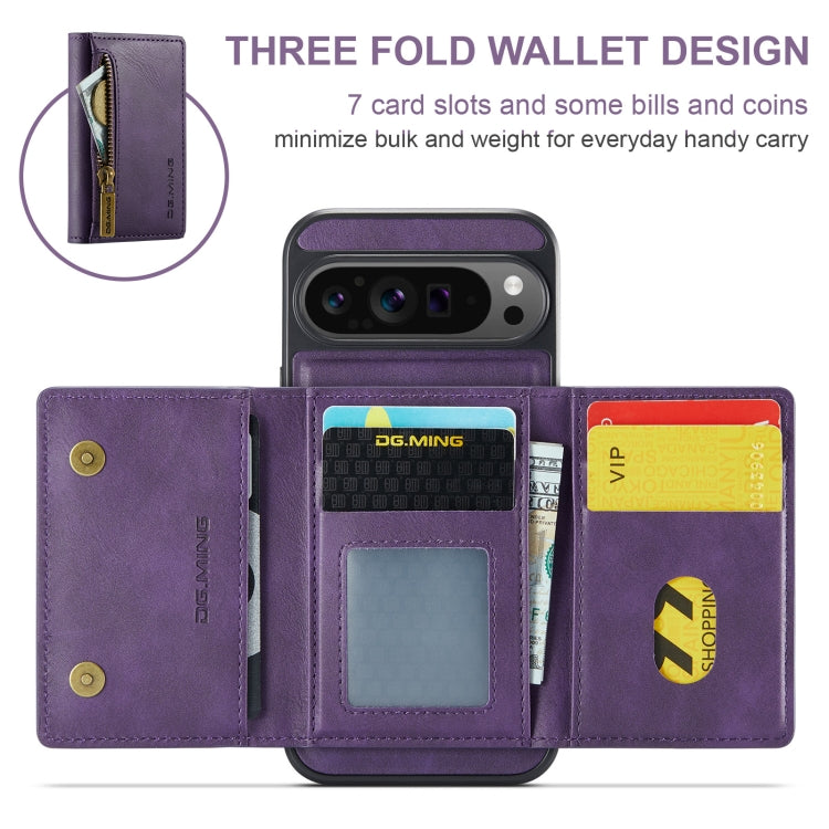 For Google Pixel 9 Pro XL DG.MING M5 Series Zip RFID Multi Card Detachable Leather Phone Case