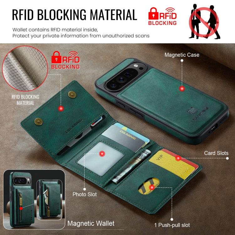For Google Pixel 9 Pro XL DG.MING M5 Series Zip RFID Multi Card Detachable Leather Phone Case