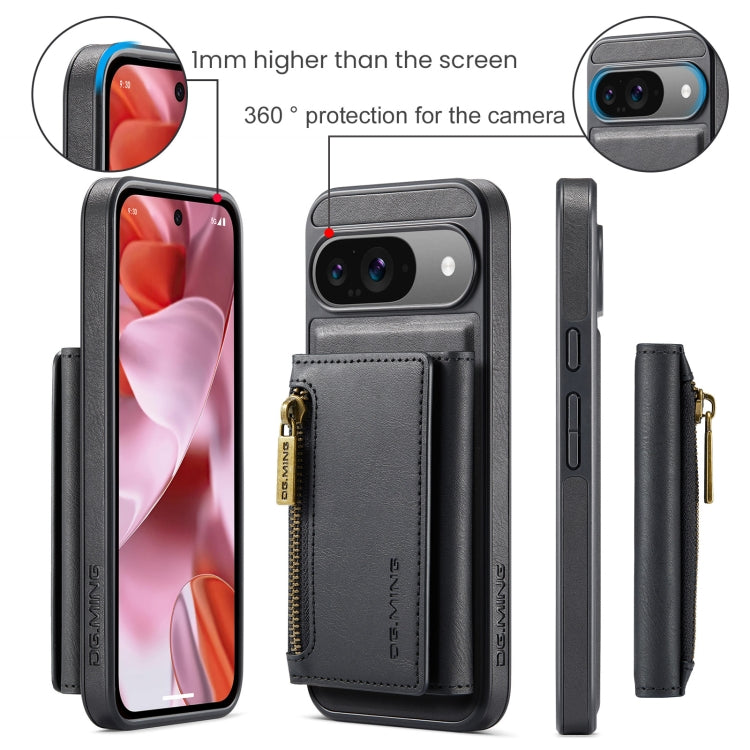 For Google Pixel 9 / 9 Pro DG.MING M5 Series Zip RFID Multi Card Detachable Leather Phone Case