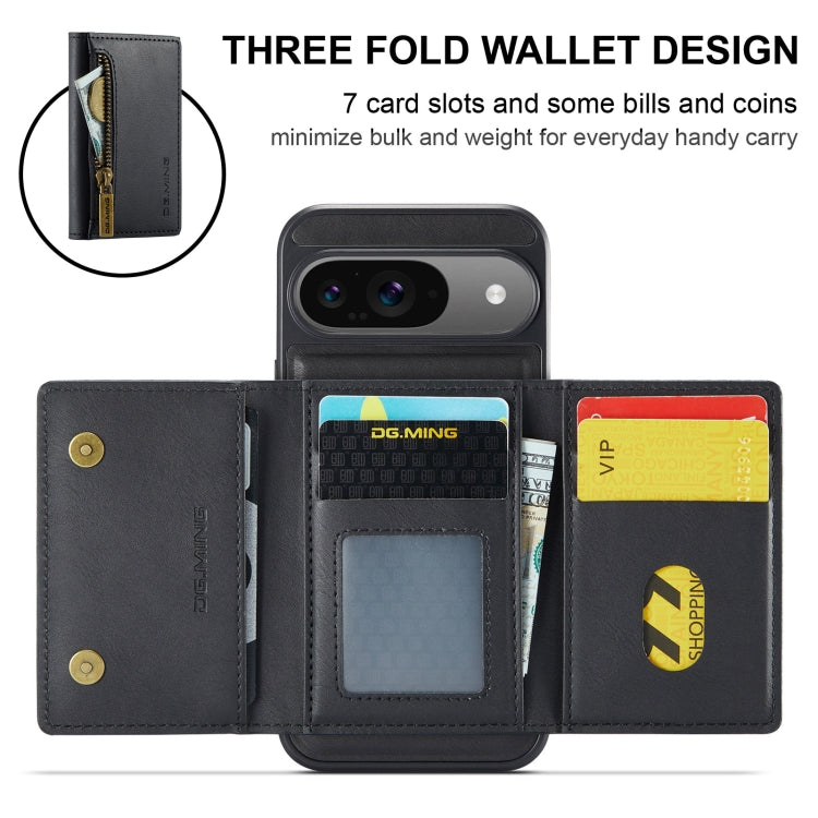 For Google Pixel 9 / 9 Pro DG.MING M5 Series Zip RFID Multi Card Detachable Leather Phone Case