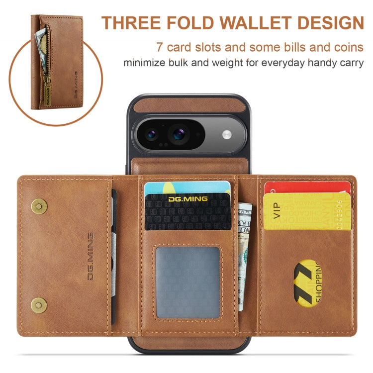 For Google Pixel 9 / 9 Pro DG.MING M5 Series Zip RFID Multi Card Detachable Leather Phone Case