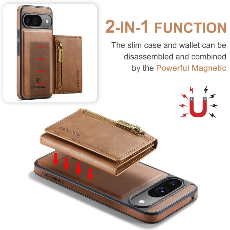 For Google Pixel 9 / 9 Pro DG.MING M5 Series Zip RFID Multi Card Detachable Leather Phone Case
