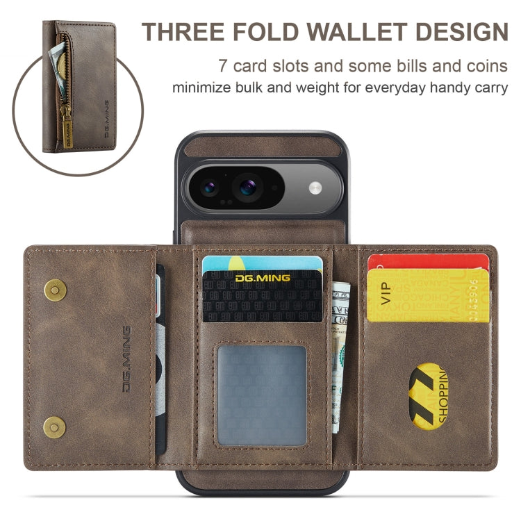 For Google Pixel 9 / 9 Pro DG.MING M5 Series Zip RFID Multi Card Detachable Leather Phone Case