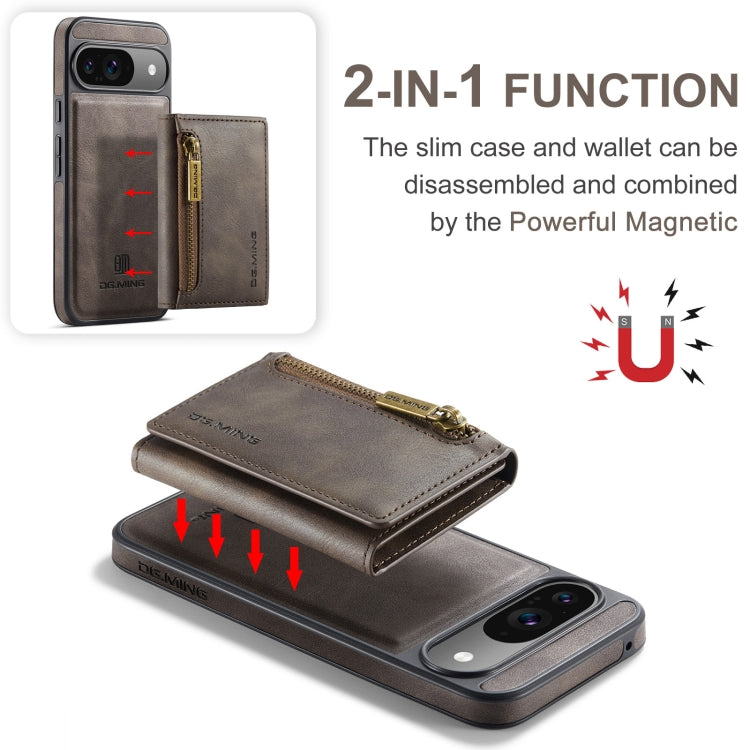 For Google Pixel 9 / 9 Pro DG.MING M5 Series Zip RFID Multi Card Detachable Leather Phone Case