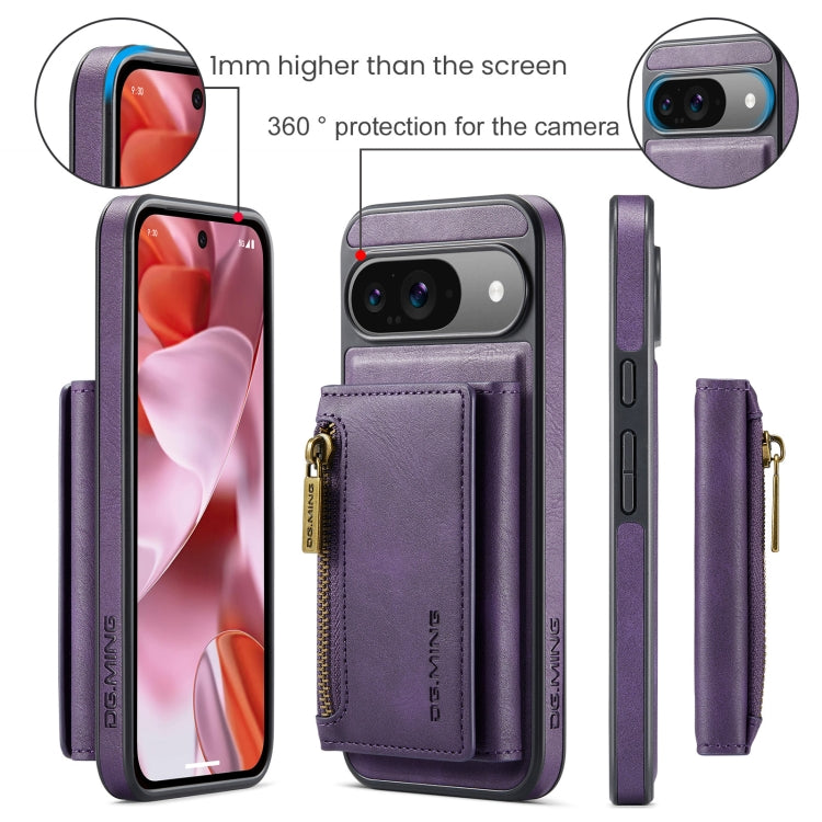 For Google Pixel 9 / 9 Pro DG.MING M5 Series Zip RFID Multi Card Detachable Leather Phone Case