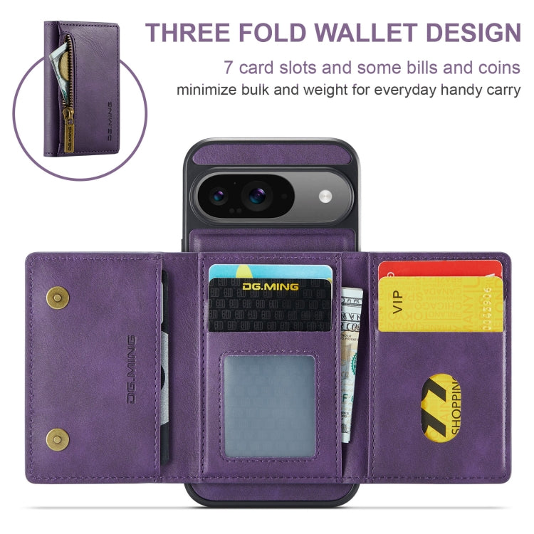For Google Pixel 9 / 9 Pro DG.MING M5 Series Zip RFID Multi Card Detachable Leather Phone Case
