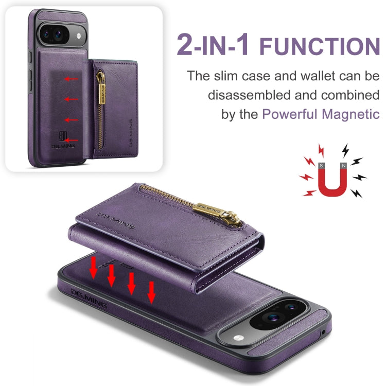 For Google Pixel 9 / 9 Pro DG.MING M5 Series Zip RFID Multi Card Detachable Leather Phone Case