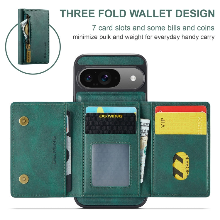 For Google Pixel 9 / 9 Pro DG.MING M5 Series Zip RFID Multi Card Detachable Leather Phone Case