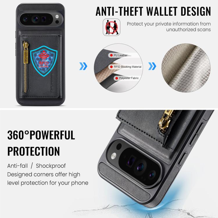 For Google Pixel 10 Pro XL DG.MING M5 Series Zip RFID Multi Card Detachable Leather Phone Case