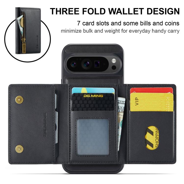 For Google Pixel 10 Pro XL DG.MING M5 Series Zip RFID Multi Card Detachable Leather Phone Case