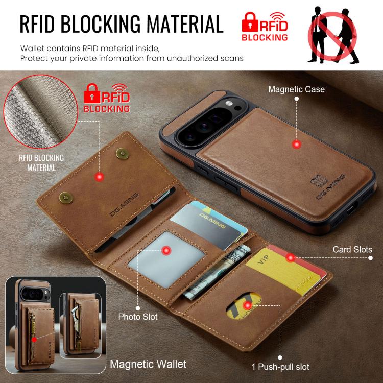 For Google Pixel 10 Pro XL DG.MING M5 Series Zip RFID Multi Card Detachable Leather Phone Case