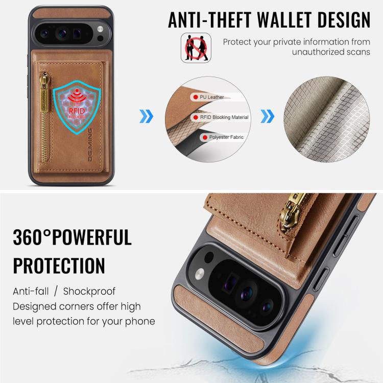For Google Pixel 10 Pro XL DG.MING M5 Series Zip RFID Multi Card Detachable Leather Phone Case