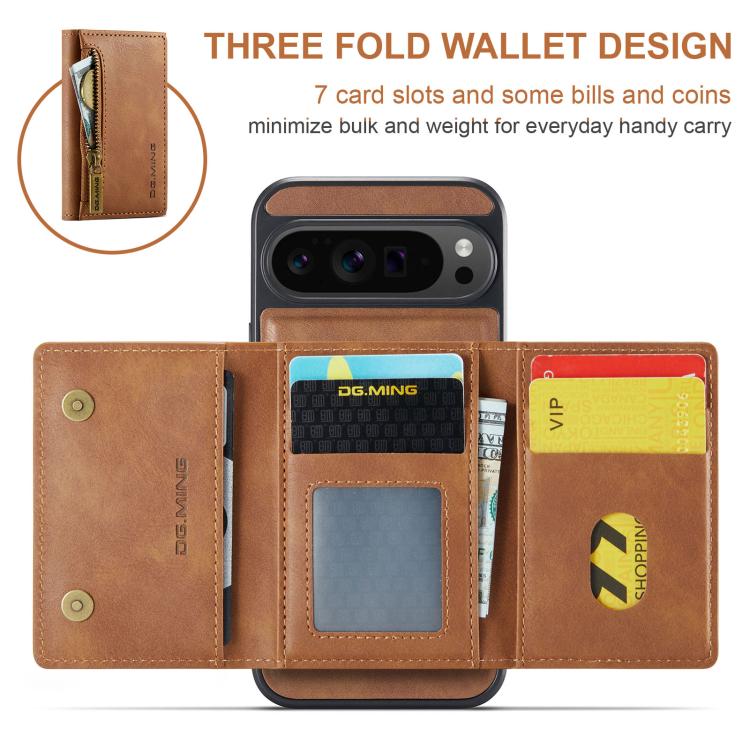 For Google Pixel 10 Pro XL DG.MING M5 Series Zip RFID Multi Card Detachable Leather Phone Case