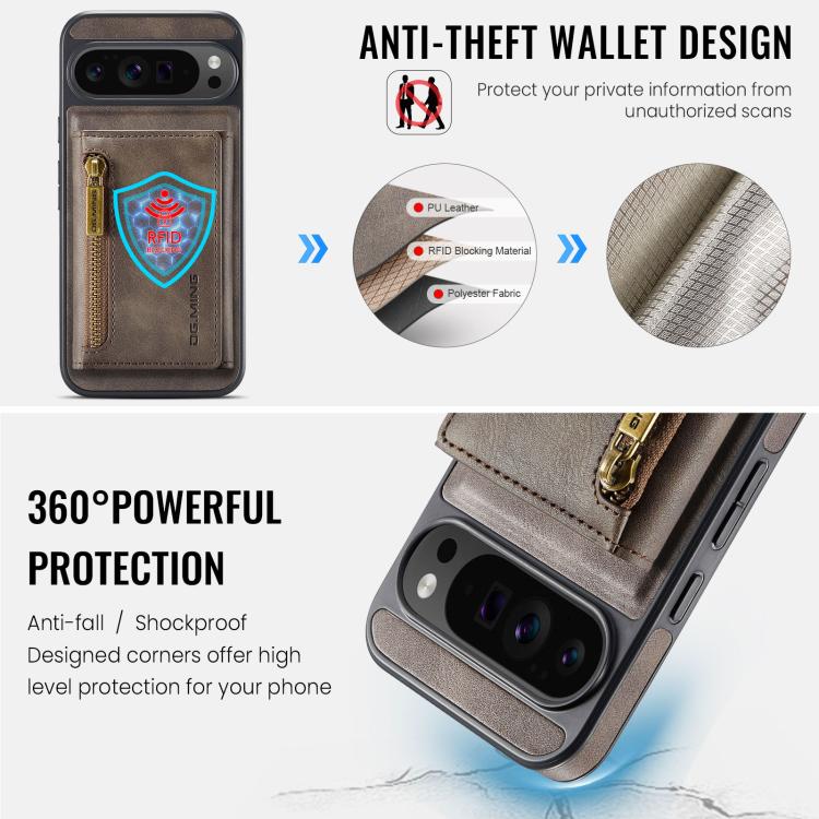 For Google Pixel 10 Pro XL DG.MING M5 Series Zip RFID Multi Card Detachable Leather Phone Case