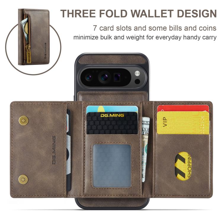 For Google Pixel 10 Pro XL DG.MING M5 Series Zip RFID Multi Card Detachable Leather Phone Case