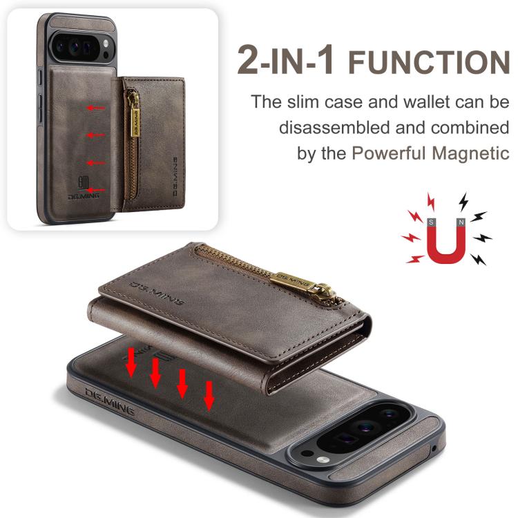 For Google Pixel 10 Pro XL DG.MING M5 Series Zip RFID Multi Card Detachable Leather Phone Case