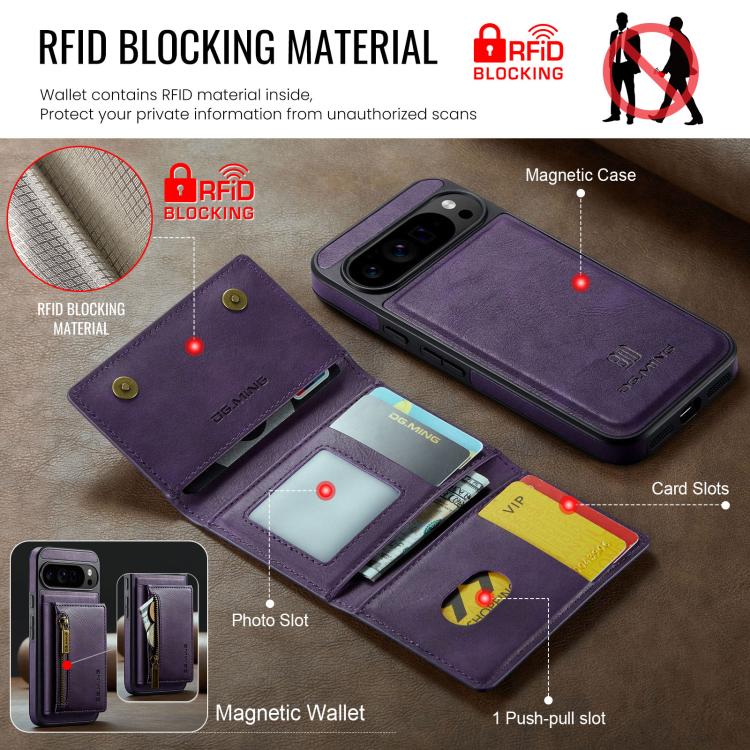 For Google Pixel 10 Pro XL DG.MING M5 Series Zip RFID Multi Card Detachable Leather Phone Case