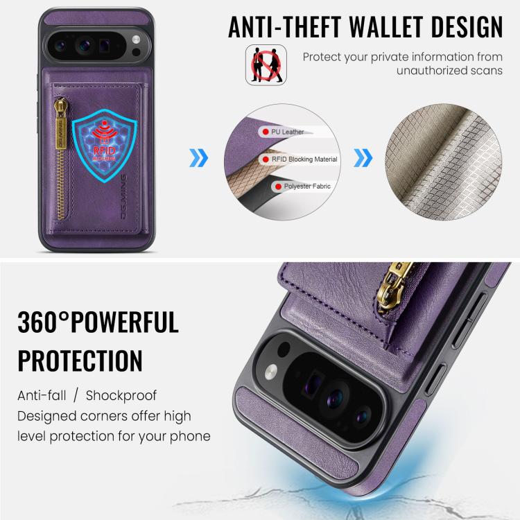 For Google Pixel 10 Pro XL DG.MING M5 Series Zip RFID Multi Card Detachable Leather Phone Case