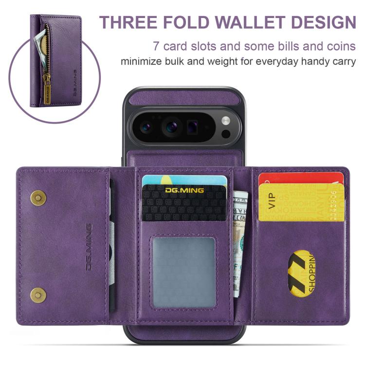 For Google Pixel 10 Pro XL DG.MING M5 Series Zip RFID Multi Card Detachable Leather Phone Case