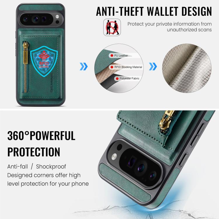 For Google Pixel 10 Pro XL DG.MING M5 Series Zip RFID Multi Card Detachable Leather Phone Case