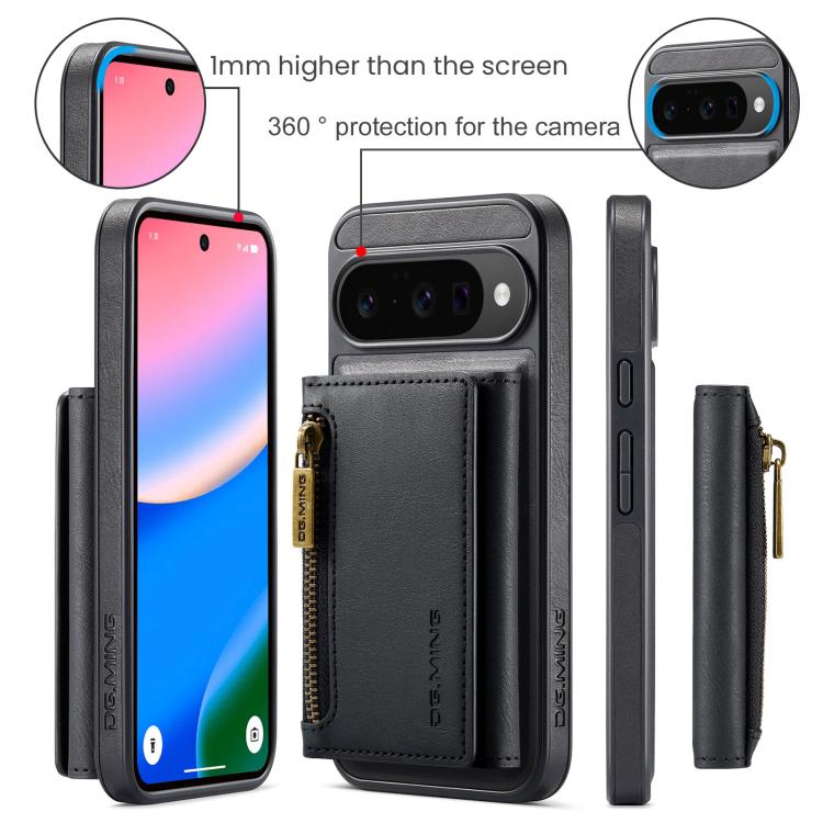 For Google Pixel 10 / Pixel 10 Pro DG.MING M5 Series Zip RFID Multi Card Detachable Leather Phone Case