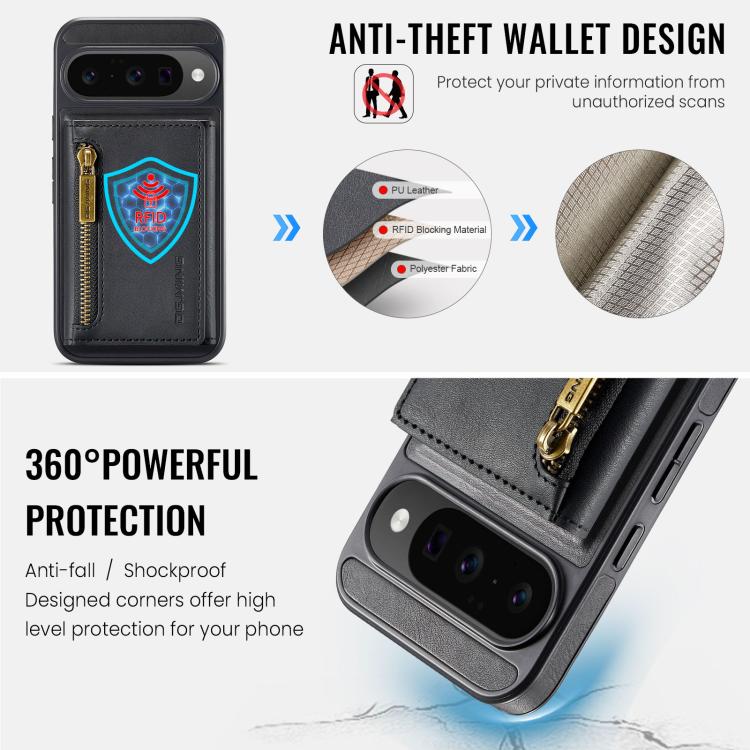 For Google Pixel 10 / Pixel 10 Pro DG.MING M5 Series Zip RFID Multi Card Detachable Leather Phone Case