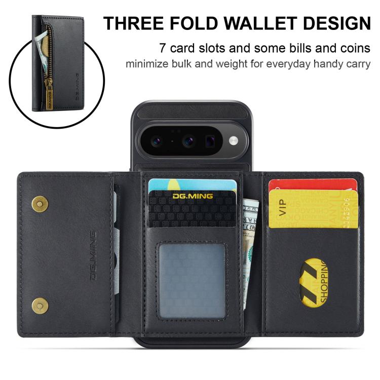 For Google Pixel 10 / Pixel 10 Pro DG.MING M5 Series Zip RFID Multi Card Detachable Leather Phone Case
