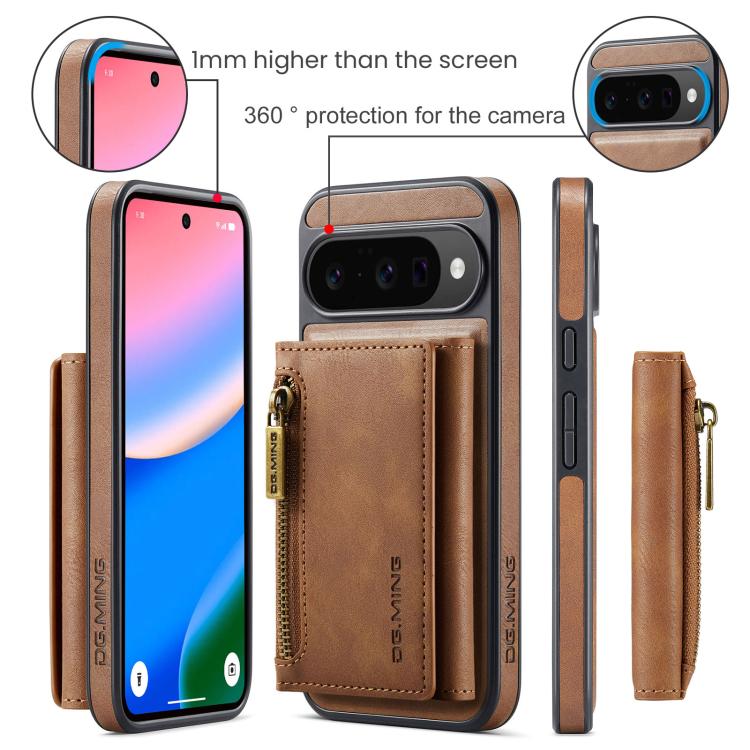 For Google Pixel 10 / Pixel 10 Pro DG.MING M5 Series Zip RFID Multi Card Detachable Leather Phone Case