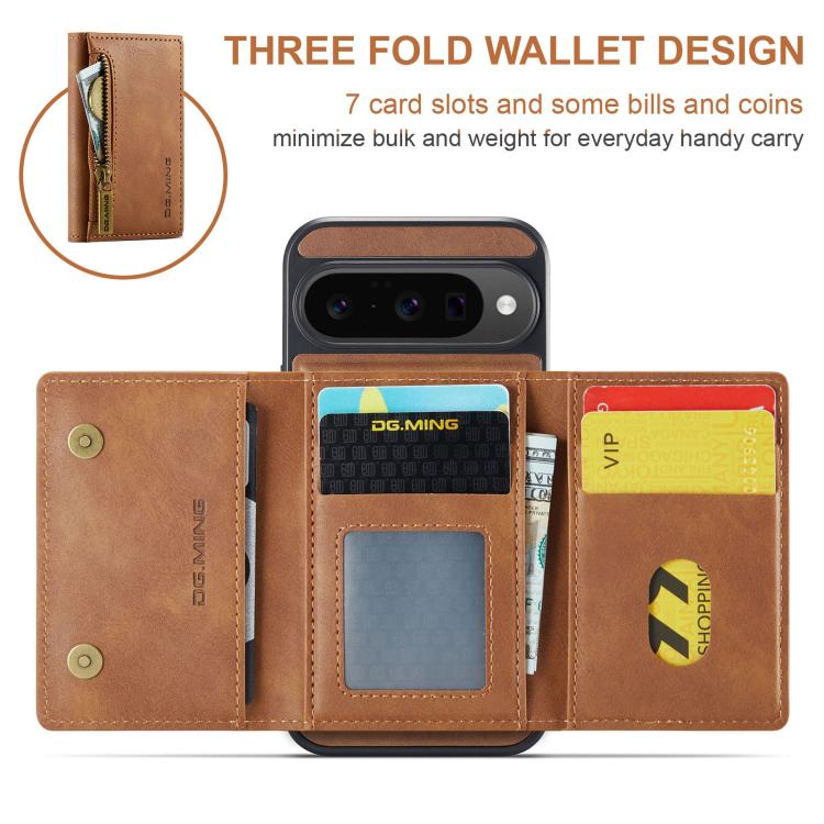 For Google Pixel 10 / Pixel 10 Pro DG.MING M5 Series Zip RFID Multi Card Detachable Leather Phone Case