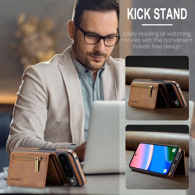 For Google Pixel 10 / Pixel 10 Pro DG.MING M5 Series Zip RFID Multi Card Detachable Leather Phone Case