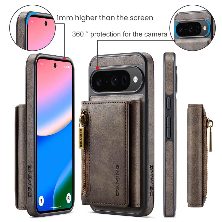 For Google Pixel 10 / Pixel 10 Pro DG.MING M5 Series Zip RFID Multi Card Detachable Leather Phone Case