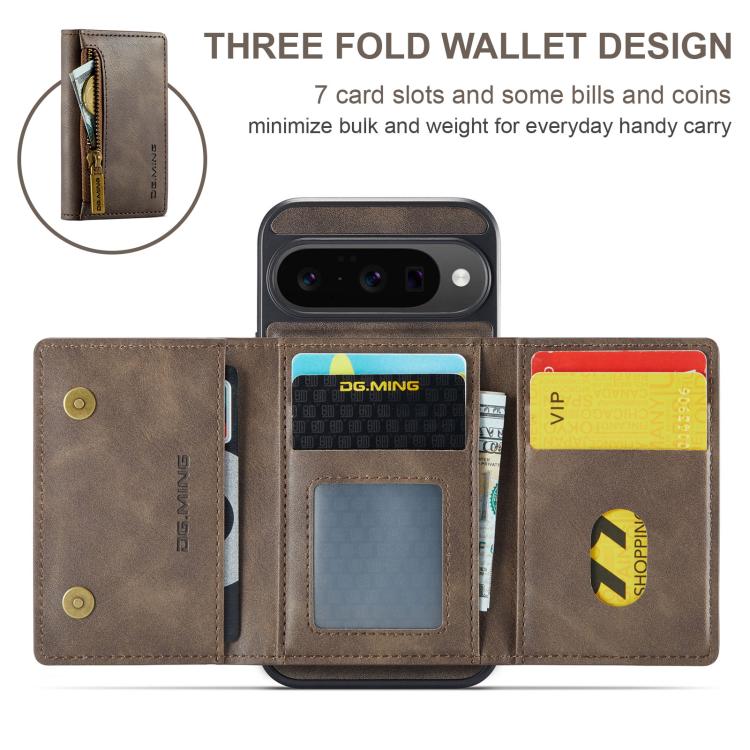For Google Pixel 10 / Pixel 10 Pro DG.MING M5 Series Zip RFID Multi Card Detachable Leather Phone Case