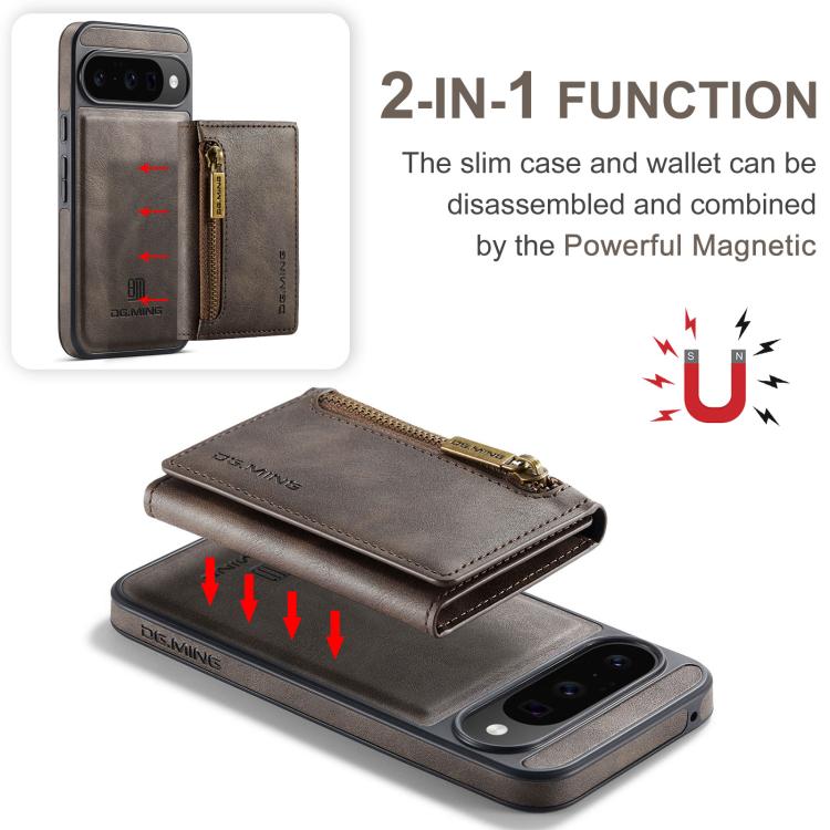 For Google Pixel 10 / Pixel 10 Pro DG.MING M5 Series Zip RFID Multi Card Detachable Leather Phone Case