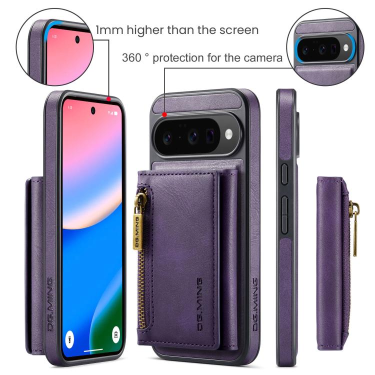 For Google Pixel 10 / Pixel 10 Pro DG.MING M5 Series Zip RFID Multi Card Detachable Leather Phone Case