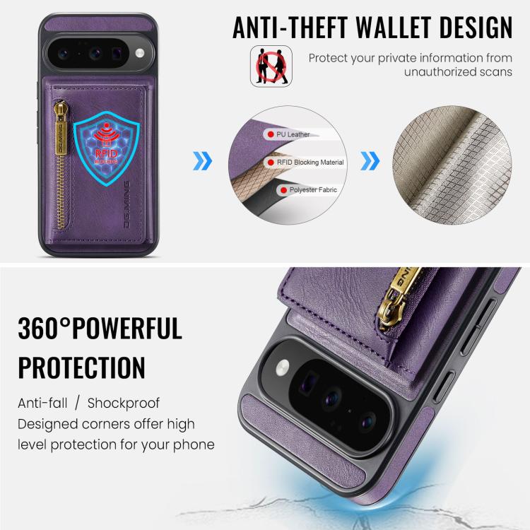 For Google Pixel 10 / Pixel 10 Pro DG.MING M5 Series Zip RFID Multi Card Detachable Leather Phone Case