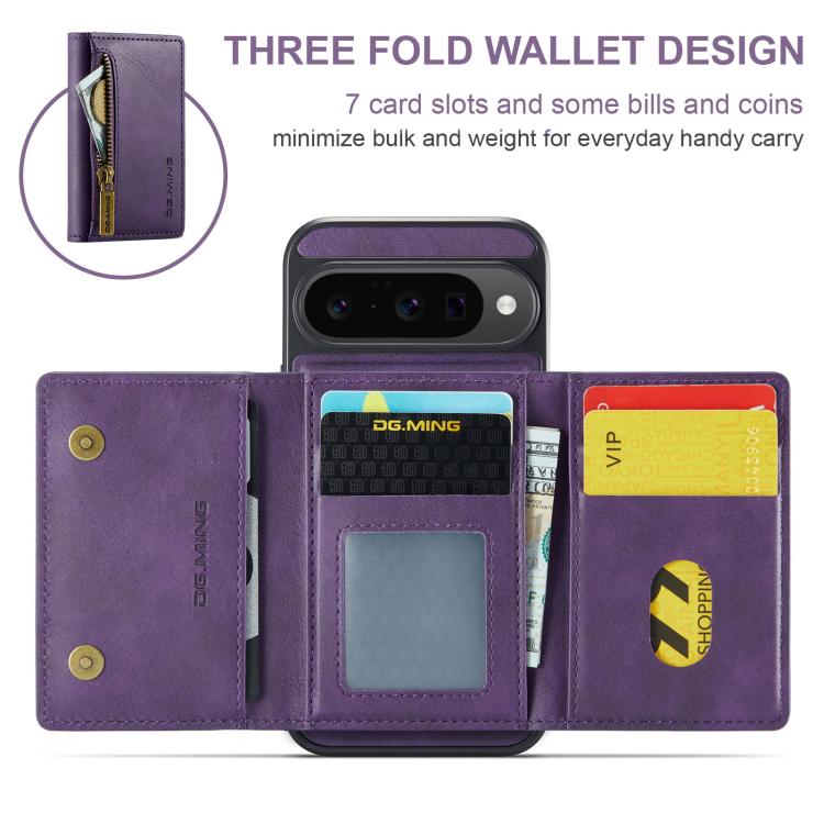 For Google Pixel 10 / Pixel 10 Pro DG.MING M5 Series Zip RFID Multi Card Detachable Leather Phone Case