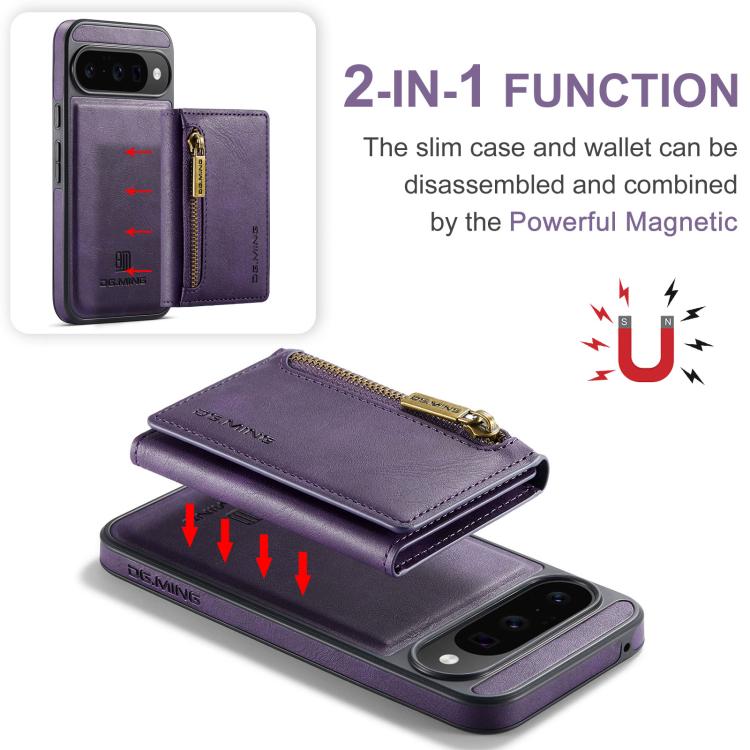 For Google Pixel 10 / Pixel 10 Pro DG.MING M5 Series Zip RFID Multi Card Detachable Leather Phone Case
